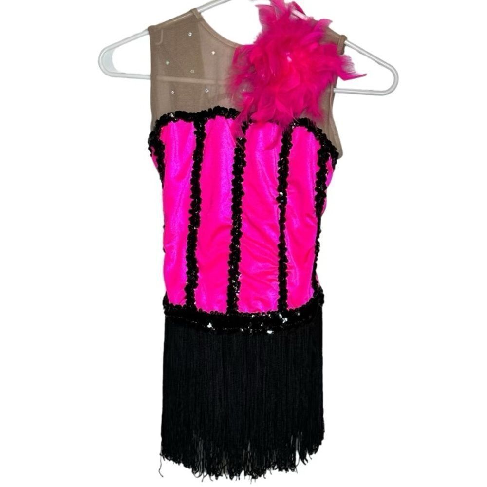 Star Styled Pink dance Costume Dress size Medium fringe flapper